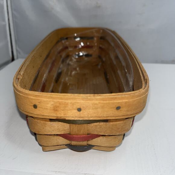 LONGABERGER BREAD BASKET w/Clear Plastic Protector & Rose Liner Signed 1994 - Picture 7 of 7